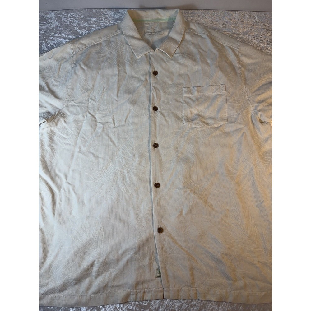 Tommy Bahama Original Fit 100% Silk Hawaiian Camp Shirt Ivory Palm Men's XXL - Picture 2 of 14